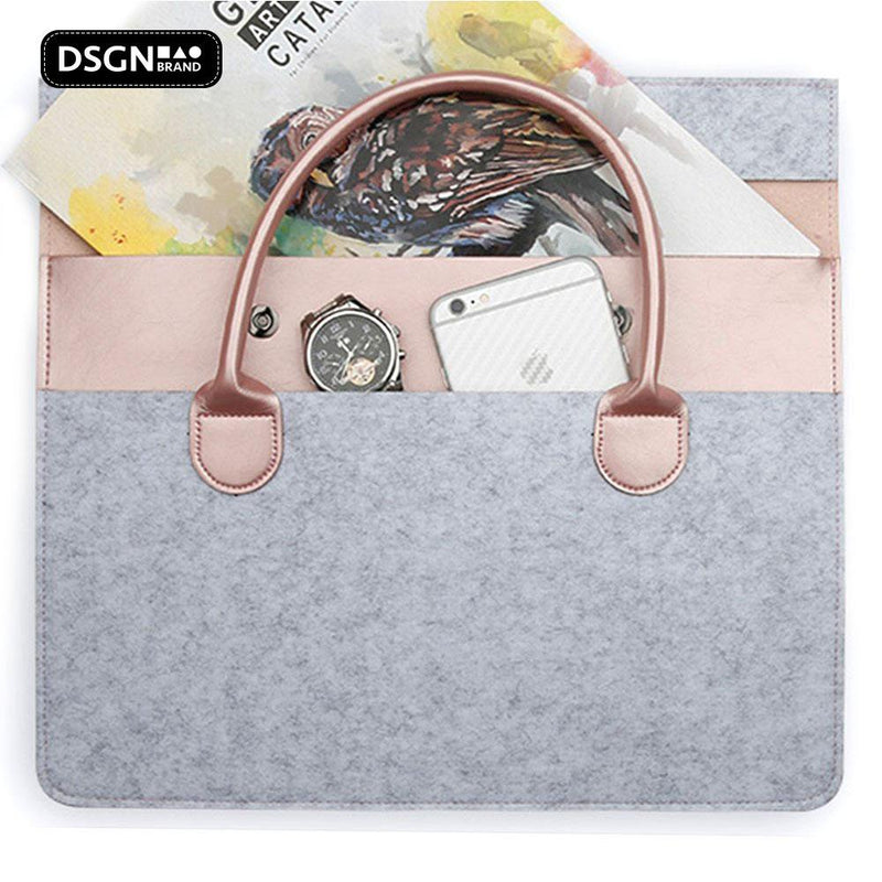 DSGN Laptop Bag Laptop Sleeve 13 inch - Felt PU Leather - Pink Gold Gray - DSGN BRAND