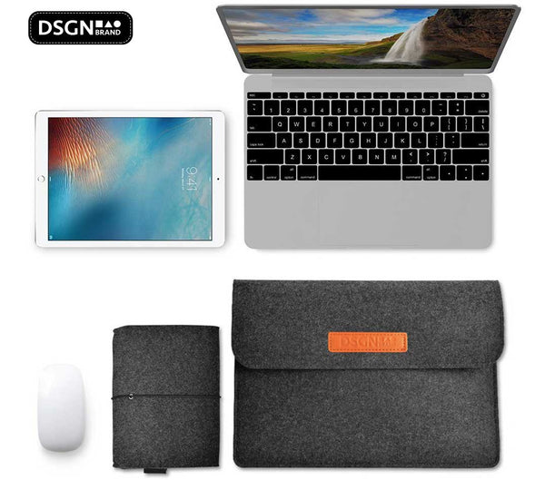 DSGN Laptop Sleeve with Button closure 13 inch - Felt - Dark gray - DSGN BRAND