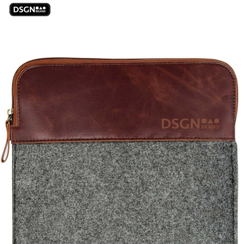 DSGN Laptop Soft Sleeve 14 inch - laptophoes vilten leren - Grijs Bruin - Notebook Chromebook MacBook Windows Laptop Hoes - DSGN BRAND