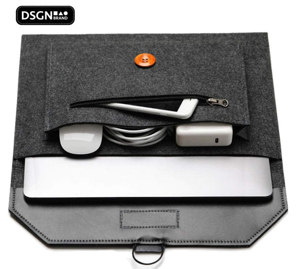 DSGN Laptop Sleeve met Knoopsluiting 13 inch - laptophoes vilt - Donkergrijs - Apple MacBook Air 13.3 inch en Pro 14 inch M1 M2 - DSGN BRAND