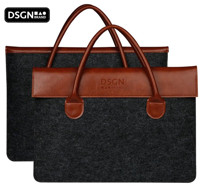 DSGN Laptop Bag Laptop Sleeve 13 inch - Felt PU Leather - Brown Dark Gray - DSGN BRAND