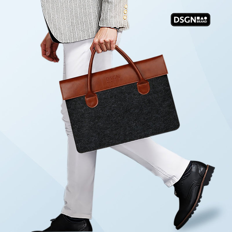 DSGN Laptop Bag Laptop Sleeve 13 inch - Felt PU Leather - Brown Dark Gray - DSGN BRAND