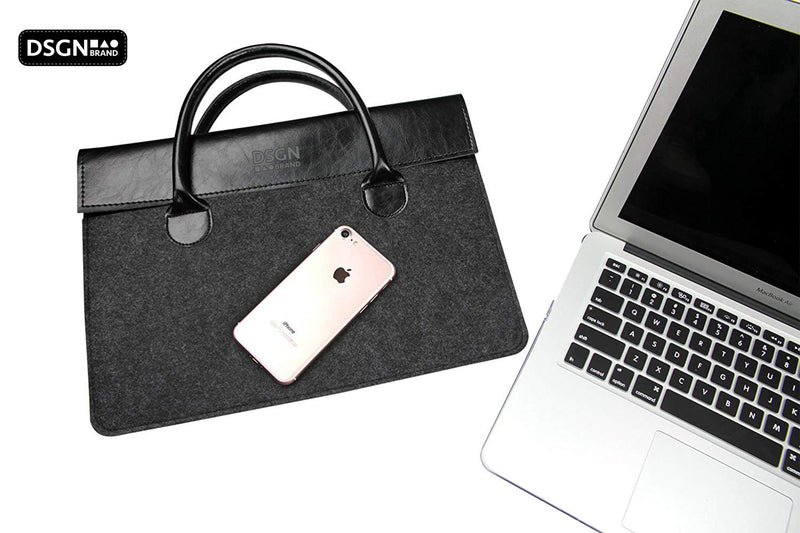 DSGN Laptop Bag Laptop Sleeve 13 inch - Felt PU Leather - Black Dark Gray - DSGN BRAND