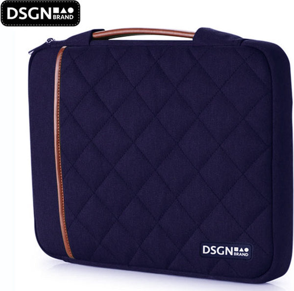 DSGN Laptophoes met Handvat 14 inch - blauw bruin - ruit patroon - DSGN BRAND